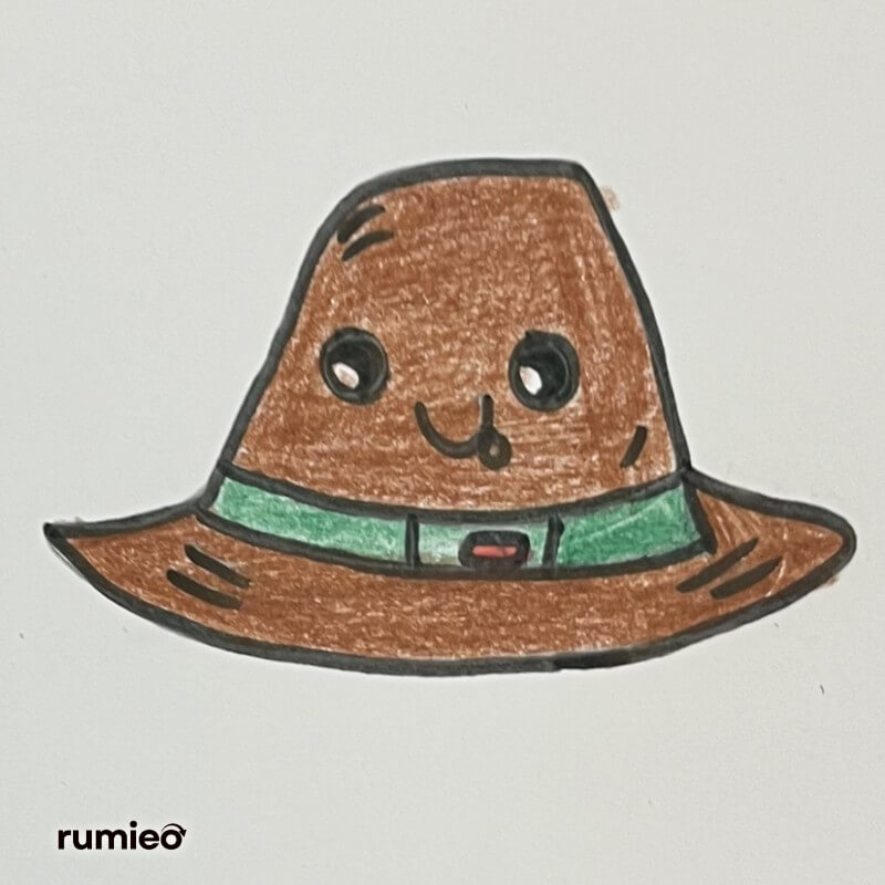 Cute cartoon pilgrim hat drawing with green band and smiling face