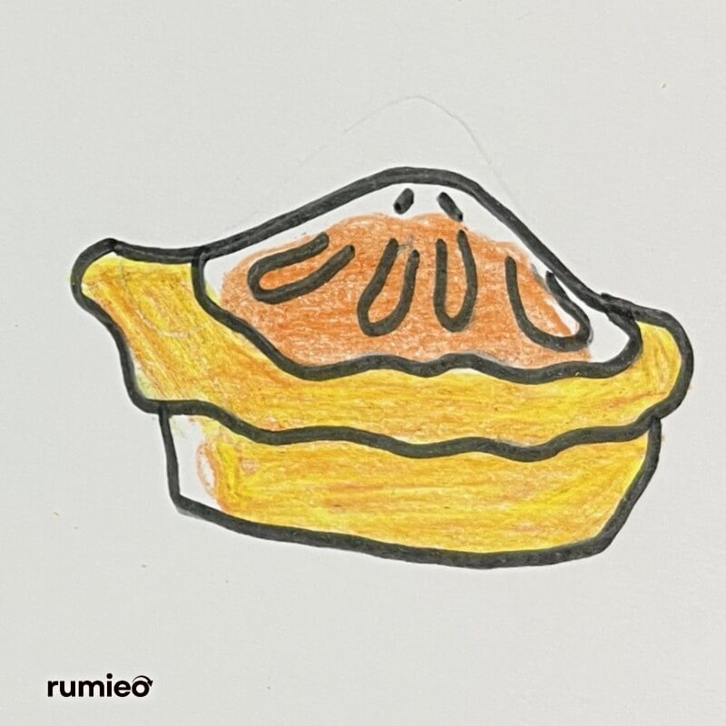 pumpkin pie slice cartoon with orange filling and flaky crust